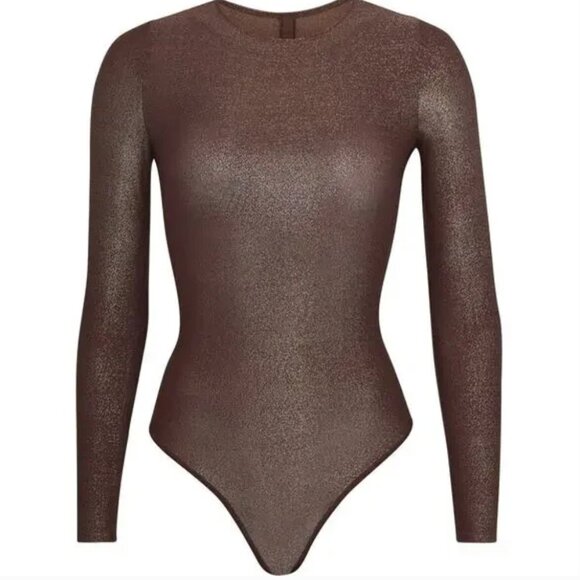 SKIMS Shimmer Long Sleeve Bodysuit in Copper Metallic Stretch - Size 3X - Picture 1 of 14